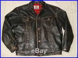 Vintage Lee Rider Levi's style dark brown trucker western leather jacket, size 44