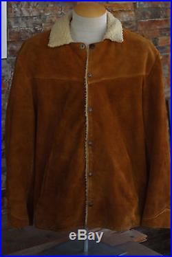 Vintage Levi Big E Suede Leather Sherpa Trucker Jacket Snap Size M Western Wear