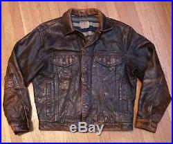 Vintage Levi Strauss Western Wear Type 3 Bovine Brown Leather Trucker Jacket M