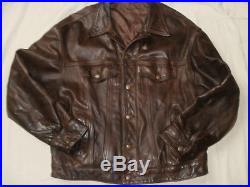 Vintage Levi's brown leather trucker western jacket, size 42, L