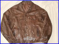 Vintage Levi's brown leather white tab western trucker jacket, size L