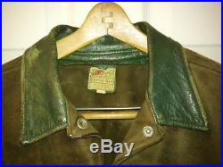 Vintage Levis 1950's Western Wear Brown Suede, Green Collar Trucker Jacket Medium