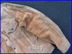 Vintage Levis Big E Suede Trucker Jacket Size M S Brown Western Cowboy LVC Coat