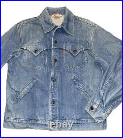 Vintage Levis Western Jacket Orange Tab Denim Coat Jean 70509 Mens Size 42