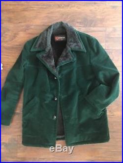 Vintage McGregor Sherpa Green Corduroy Coat Gray Fur Jacket 40 medium western