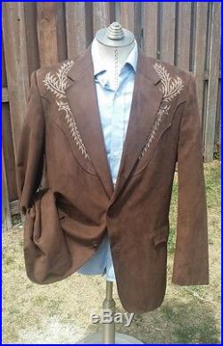 Vintage Men's 44L Mocha Rockabilly Western Microsuede Blazer Sport Coat Jacket