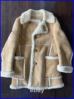 Vintage Men's Shearling Sheepskin Leather Ranch Western Coat Jacket Size 42