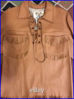 Vintage Mens L 44 Western Cowboy Indian Fringed Leather Jacket Coat Pullover