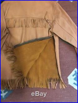 Vintage Mens L 44 Western Cowboy Indian Fringed Leather Jacket Coat Pullover