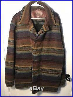 Vintage Mens WOOLRICH Striped Western Blanket Wool Button Coat Jacket LARGE L