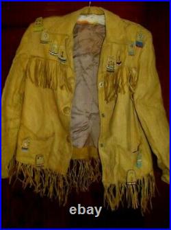 Vintage Mid Century Leather Buckskin Fringe Native Beaded Jacket Coat Danz Ariz