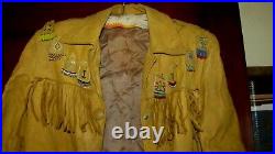 Vintage Mid Century Leather Buckskin Fringe Native Beaded Jacket Coat Danz Ariz
