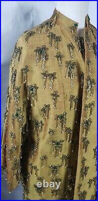 Vintage Milady Womens Coat 100% Thai Silk Hand Woven In Hong Kong Beaded Size 12