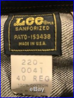 Vintage NEW LEE 101J Denim Jacket Mens 40 REG Sanforized Western Biker USA Made