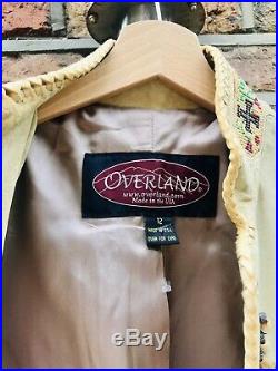 Vintage Overland Native Western Suede Leather Cowboy Fringe Bead Coat Jacket USA