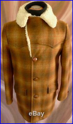Vintage PENDLETON High Grade WESTERN WEAR PLAID SHERPA WOOL BLANKET JACKET Coat