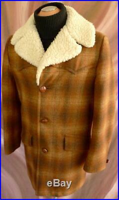 Vintage PENDLETON High Grade WESTERN WEAR PLAID SHERPA WOOL BLANKET JACKET Coat