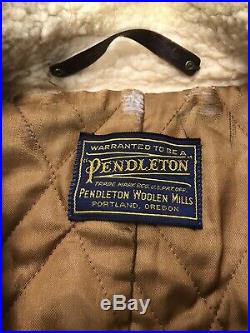 Vintage PENDLETON High Grade WESTERN WEAR WOOL COAT JACKET SHERPA LINED Plaid