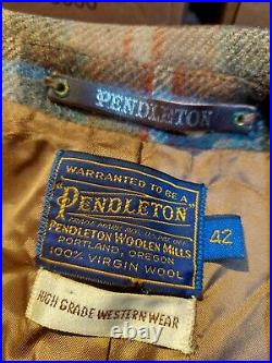 Vintage PENDLETON High Grade Western Wear Plaid Jacket Coat Cruiser Sz 42/ Lg