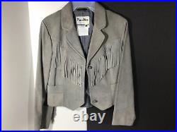Vintage PIONEER Wear PEWTER Gray Fringe WESTERN jacket Coat Suede leather 12 Med