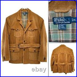 Vintage POLO Corduroy Sport-Coat Jacket Ralph Lauren with Belt & Lined X Large