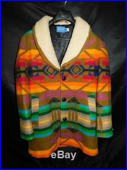 Vintage Pendleton 40 M Brown Western Wool Coat Red Orange Indian Blanket USA