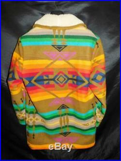Vintage Pendleton 40 M Brown Western Wool Coat Red Orange Indian Blanket USA