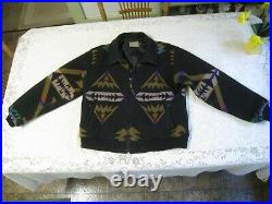 Vintage Pendleton High Grade Western Wear Black M Wool Aztec Bomber Jacket Coat