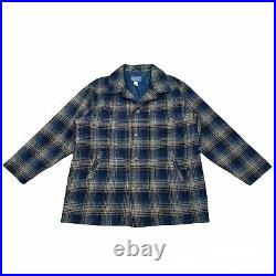 Vintage Pendleton Men's XL Wool Cost Blue Gray Plaid Jacket Western Made In USA