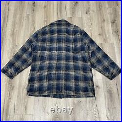 Vintage Pendleton Men's XL Wool Cost Blue Gray Plaid Jacket Western Made In USA