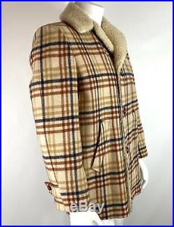 Vintage Pendleton Mens Plaid Wool Coat Sherpa Trim Western Ranch Barn Jacket