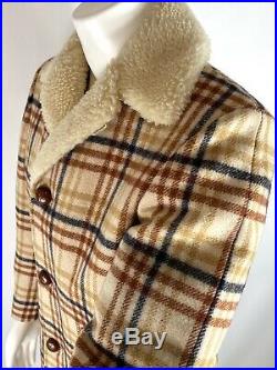 Vintage Pendleton Mens Plaid Wool Coat Sherpa Trim Western Ranch Barn Jacket