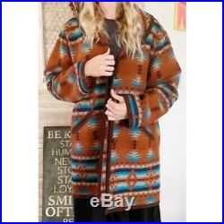 Vintage Pendleton Women's Wool Coat Jacket Native Aztec South Western Brown Lrg