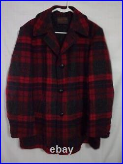 Vintage Pendleton Wool Plaid Coat Jacket Peacoat Buffalo Red Christmas Western
