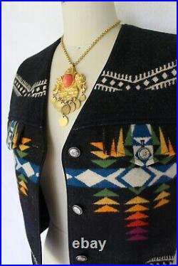 Vintage Pendleton wool Aztec southwest blanket vest coat jacket Rainbow leather