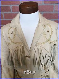 Vintage Pioneer Wear Womens Leather Jacket 60s Western Size 14 Fringe (3U8)
