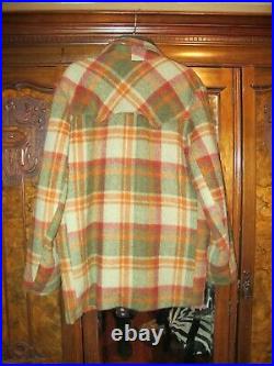 Vintage Pioneer Wear Wool Coat Jacket Red green Plaid Fleece Lined Men's 42
