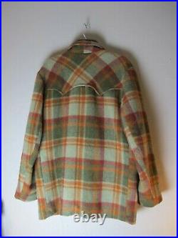 Vintage Pioneer Wear Wool Coat Jacket Red green Plaid Fleece Lined Men's 42