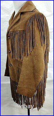 Vintage Rancher By Schott Western Fringed Suede Jacket Coat Size 40 Brown Button