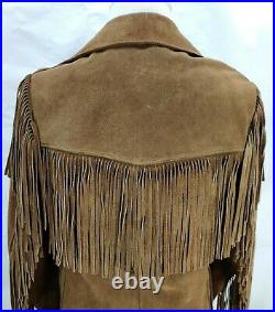 Vintage Rancher By Schott Western Fringed Suede Jacket Coat Size 40 Brown Button