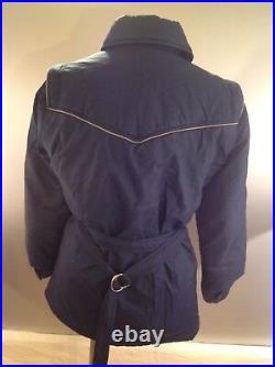 Vintage Rare Woman's Med Milano Puffer western chore barn snow blue belted Coat