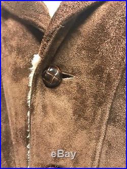 Vintage SCHOTT Bros. USA Western Suede Brown Leather Sherpa Rancher Jacket Sz 42