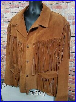 Vintage SCHOTT RANCHER Fringe Brown Leather Jacket Coat Western Mens Size 50 EUC