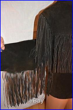 Vintage SCHOTT Western black total Fringe JACKET Black Suede UNISEX 42 Coat
