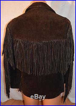 Vintage SCHOTT Western black total Fringe JACKET Black Suede UNISEX 42 Coat