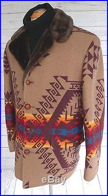 Vintage SZ 46 PENDLETON HIGH GRADE WESTERN Wear WOOL BLANKET Jacket COAT NAVAJO