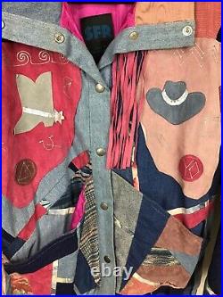 Vintage Santa Fe Recreations SFR Coat Jacket Fringe Patchwork Southwestern Art M