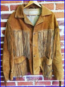 Vintage Schott Bros. Sz 48 XL Rancher Suede Fringe Jacket Coat Tan Brown Men's