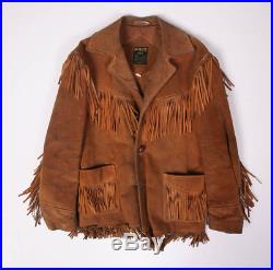 Vintage Schott Heavy Suede Buckskin Fringed Western Leather Jacket Size 42