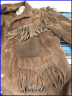 Vintage Schott Rancher Fringe Western Cowboy Leather Suede Jacket Women Size 16
